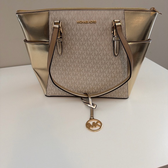 Michael Kors Handbags - Michael Kors Metallic Gold and Beige Tote with matching wallet